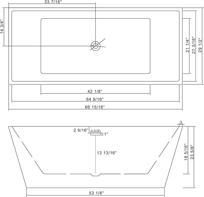 Logmey 67 Inch Bathtub White Acrylic Freestanding Rectangle Deep Soaking Tub with Chrome Drain & Overflow Assembly for Classic and Modern Bathrooms
