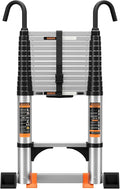 Telescoping Ladder,with Stable Hook and stabilizer barand,Extension Ladder, Heavy Duty 330lbs Max Capacity, Multi-Purpose Collapsible Ladder for RV or Outdoor Work (Aluminum, 8.5FT/2.6M(A-Button))