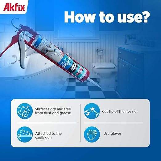 Akfix 100E RTV Translucent Silicone Caulk (48x10.1 fl.oz.) - 100% Waterproof Silicone Sealant for Kitchen and Bathroom, Shower, Toilet, Sink, Window and Door, No Yellowing | Translucent, 48 Pack
