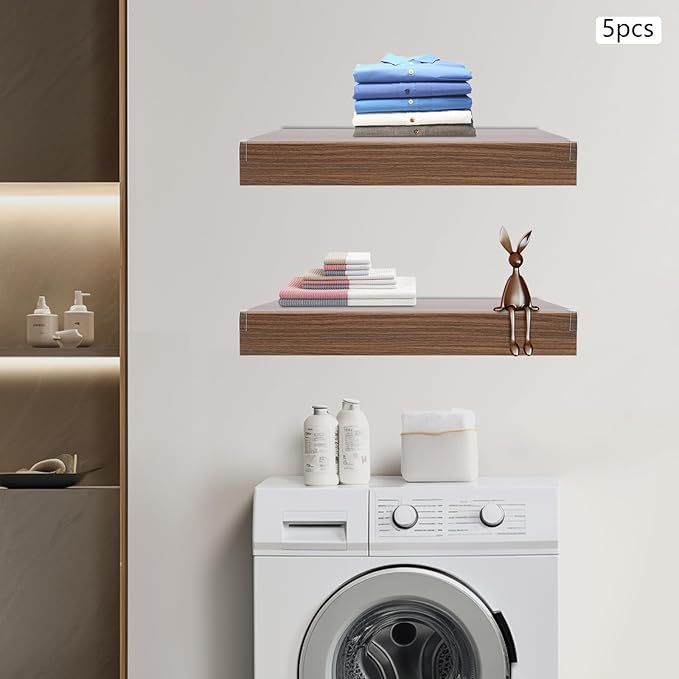 33 Inch Floating Shelves for Wall, 16 Inch Deep Hanging Shelf, Large Display & Storage Shelf for Bathroom, Bedroom, Living Room, Set of 5 (Dark Wood Color, 24 Inch)