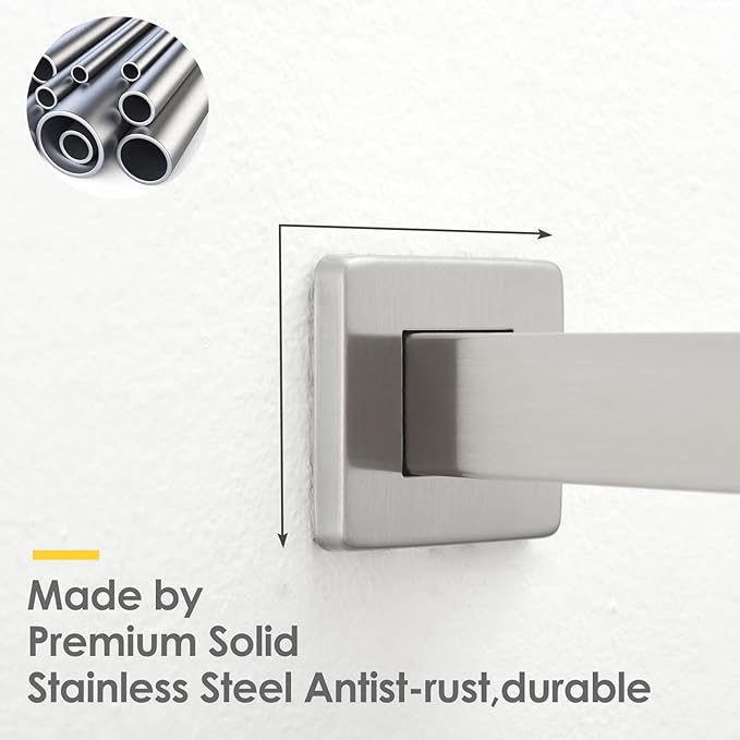 BESy 14 Inches Straight Extended Shower Arm With Flange, Rain Shower Head Extension Arms, Square Shower Rod Shower Head Extender Arm Shower Pipe Extension, Wall-Mounted Brushed Nickel Stainless Steel