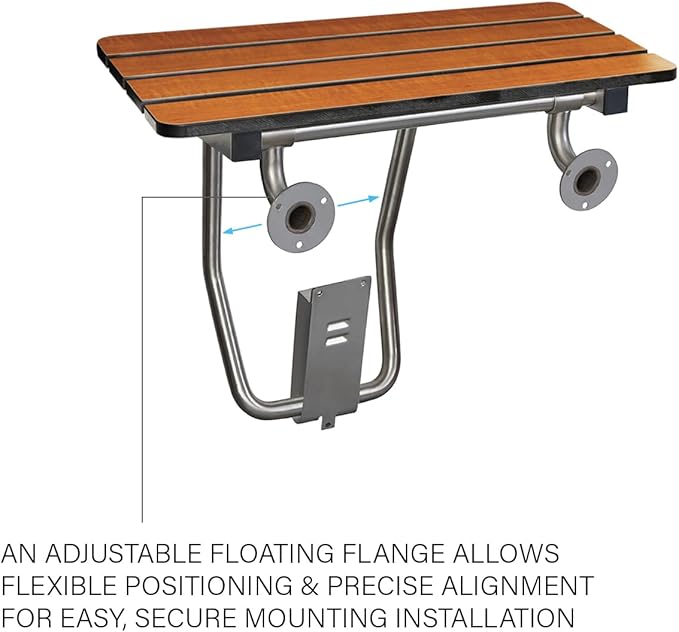 Seachrome 28-inch x 15-inch in ADA Folding Wall Mount Bathroom Shower Seat Bench, Teak Phenolic Seat