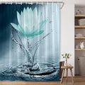 Lotus Shower Curtain Black White Teal Flower Elegant Blooming Floral with Dew Spring Flower Reflection on Water Modern Romantic Polyester Fabric Bathroom Decor 70×90 Inch with Hook