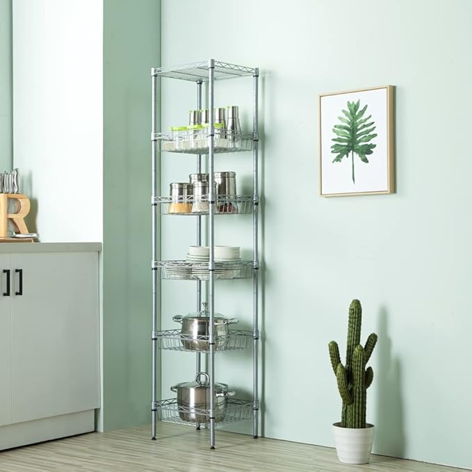 6 Tier Storage Racks Shelving, Heavy Steel Pantry Shelves, Adjustable Wire Shelving Rack, Suitable for Garage, Kitchens, Offices, 13.4" W x 13.4" D x 63" H, Silver