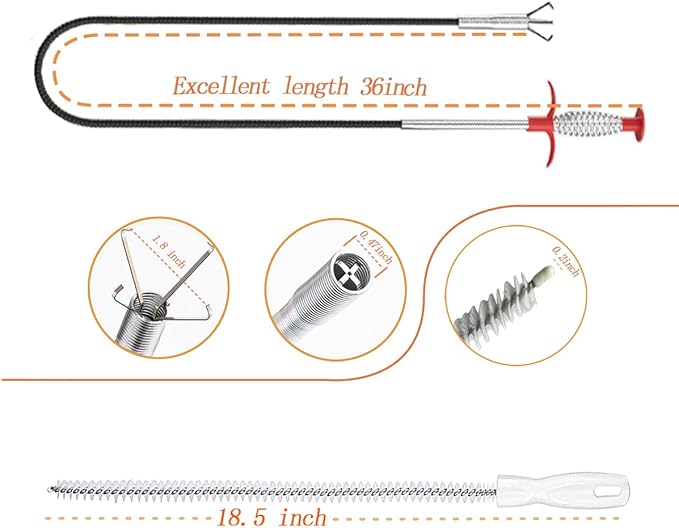 36inch Drain Snake Hair Clog Remover-Drain Auger Hair Catcher & Cleaning Brush-Sink Drain Cleaner Tool for Kitchen,Bathroom,Sewer,Bathtubs,Sunroof and Dryer Vent (36inch)
