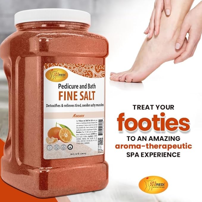 SPA REDI - Detox Foot Soak Pedicure and Bath Fine Salt, Mandarin, 128 Oz - Made with Dead Sea Salts, Argan Oil, Coconut Oil, and Essential Oil - Hydrates, Softens and Moisturizes