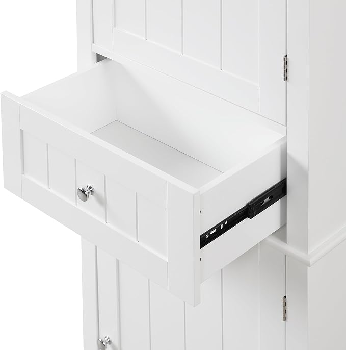 Favfurish Tall Bathroom Storage Cabinet with Doors and Drawer,Modern Linen Cabinets w/Adjustable Shelf & Anti-Toppling Device,Freestanding Narrow Cabinet for Bathrooms,Living Room, Entryway,White