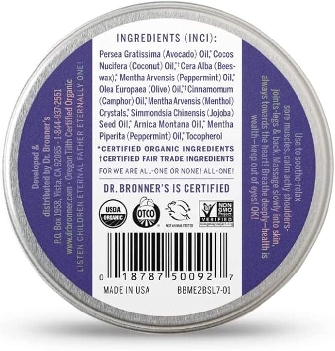 Dr. Bronner's - Organic Magic Balm (Arnica-Menthol, 2 Ounce) - Made with Organic Beeswax and Organic Hemp Oil, Relieves and Relaxes Sore Muscles and Achy Joints, Moisturizes and Soothes Dry Skin