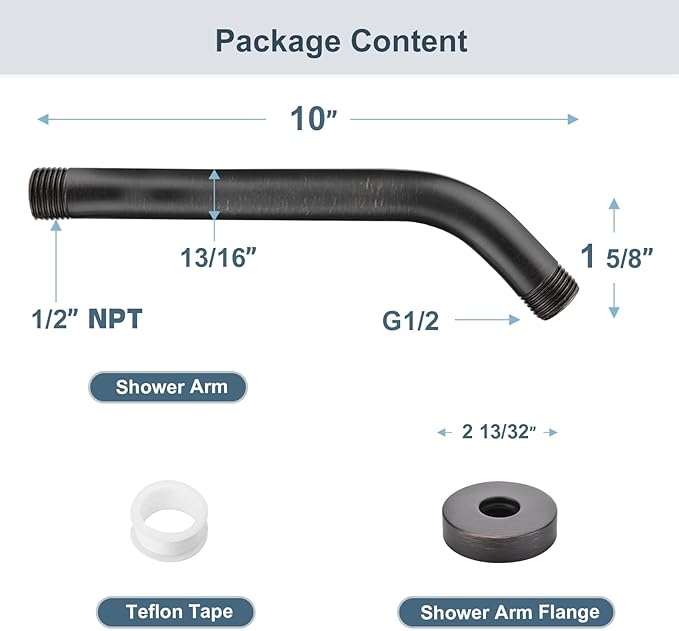 BRIGHT SHOWERS Shower Arm with Flange 10 Inches Solid Brass Shower Head Extension Arm, Wall Mounted Shower Pipe Arm for Rainfall Shower Head and Handheld Showerhead, Oil-Rubbed Bronze