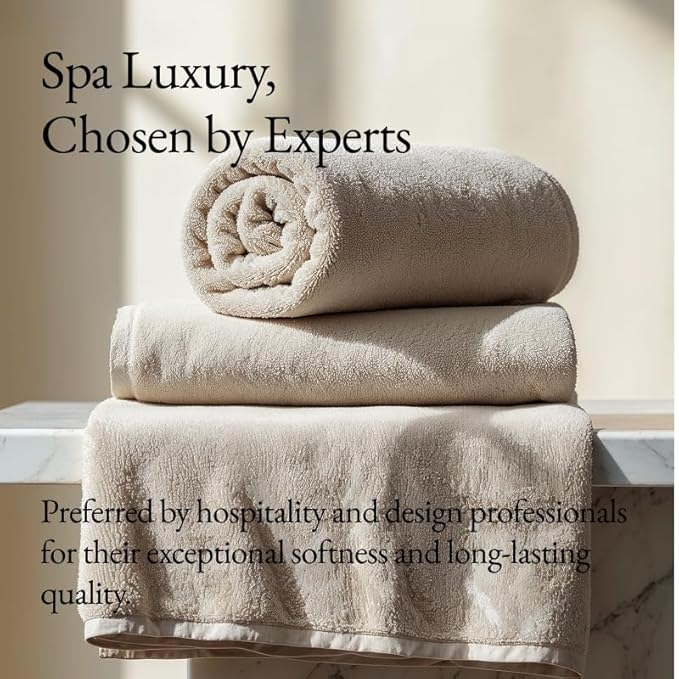 Italic Serene Ultraplush Cotton Towel Set, 4-Piece, 2 Bath Towels + 2 Hand Towels, Sand, Large, 800GSM, 100% Cotton, Heavy Duty, Resort Grade Towels (Sand)