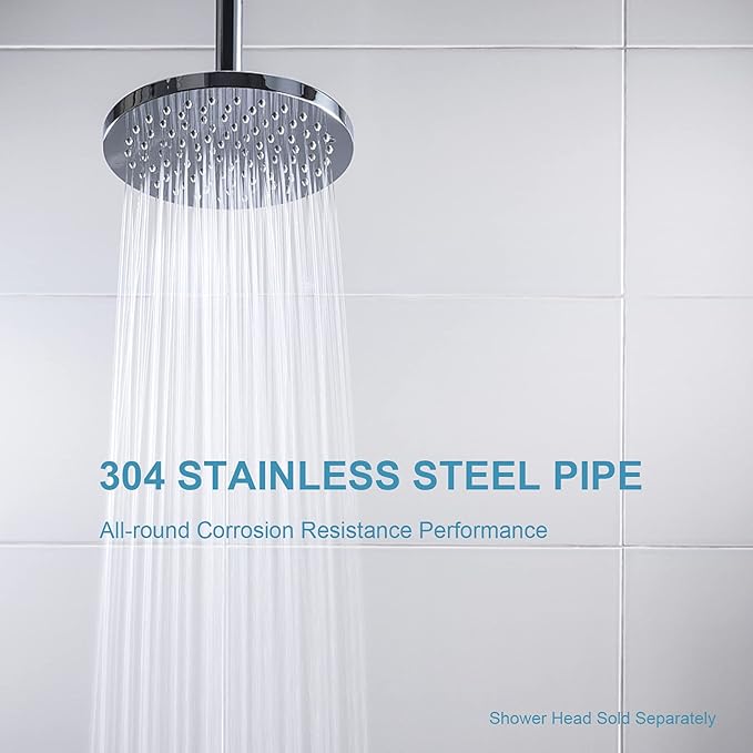 OFFO Shower Arm with Flange, 3 in Ceiling Mount Replacement Rain Shower Head Straight Arm Ceiling-Mounted For Fixed Shower Head & High Pressure Rain, Chrome