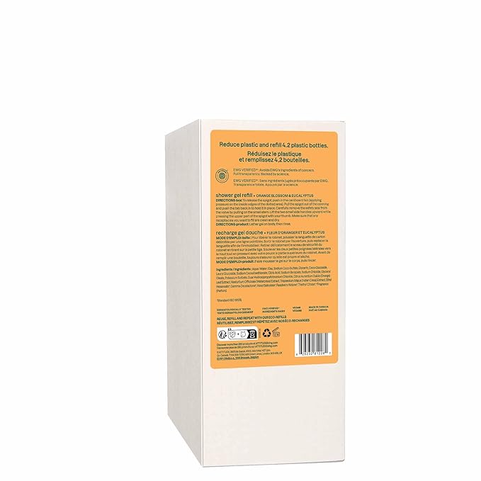 ATTITUDE Body Wash, EWG Verified Shower Gel, Dermatologically Tested, Plant and Mineral-Based, Vegan Personal Care Products, Orange Blossom & Eucalyptus, Bulk Refill, 67.6 Fl Oz