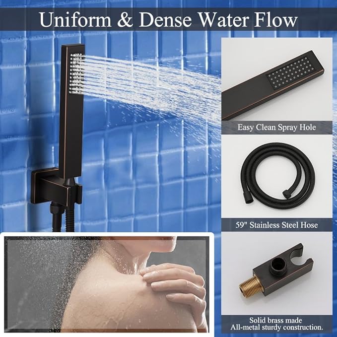 16 Inch Oil Rubbed Bronze Ceiling Mount Shower System Bathroom Luxury Rain Mixer Shower Combo Set Ceiling Rainfall Shower Head System Faucet Contain Rough-in Valve and Trim Included