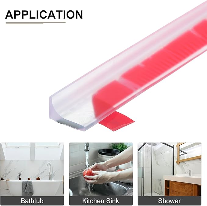 118"x0.8"x0.5" (LxWxH) Collapsible Shower Barrier Stopper - 1 Pack - Good for Bathroom Kitchen - L Shape Water Splash Guard Blocker - Clear