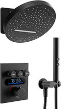 Lefton Shower System in Fahrenheit Display (Battery-free), 13” Overhead Round Rainfall Shower Head with All-in-one Handheld Spray Showerhead, 4-in-1 Control System, SSWM2501 (Matte Black)