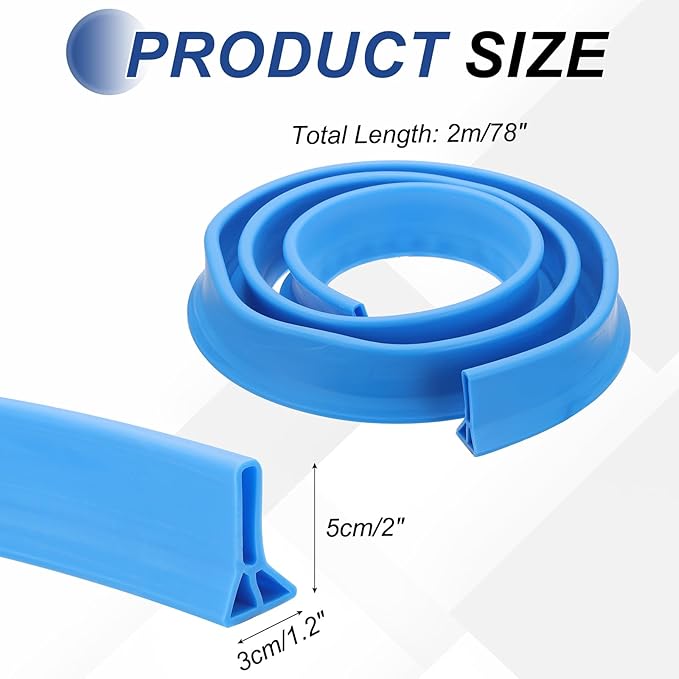 PATIKIL 2" Collapsible Shower Threshold Water Barrier, 78 Inch Self Adhesive Shower Door Bottom Seal Silicone Water Splash Guard for Bathroom Kitchen, Blue (6.5 Feet)
