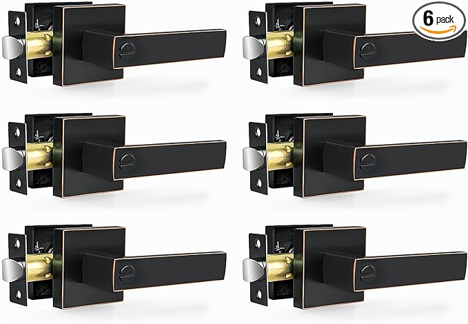 Privacy Door Levers, 6 Pack Oil Rubbed Bronze Door Handles Interior Heavy Duty Bed and Bath Keyless Door Locksets, Reversible for Left Right Handed Doors