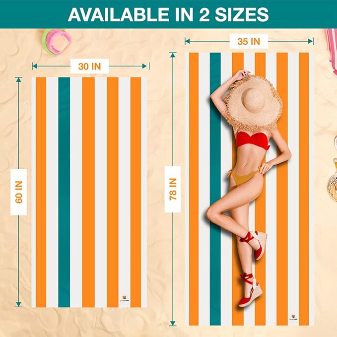 SUN CUBE Microfiber Beach Towel, Quick Dry Sand Free Beach Towel, Lightweight, Compact for Travel Swim Sports Camping, Packable Sand Resistant Towel Adult, Orange 60x30 Inches