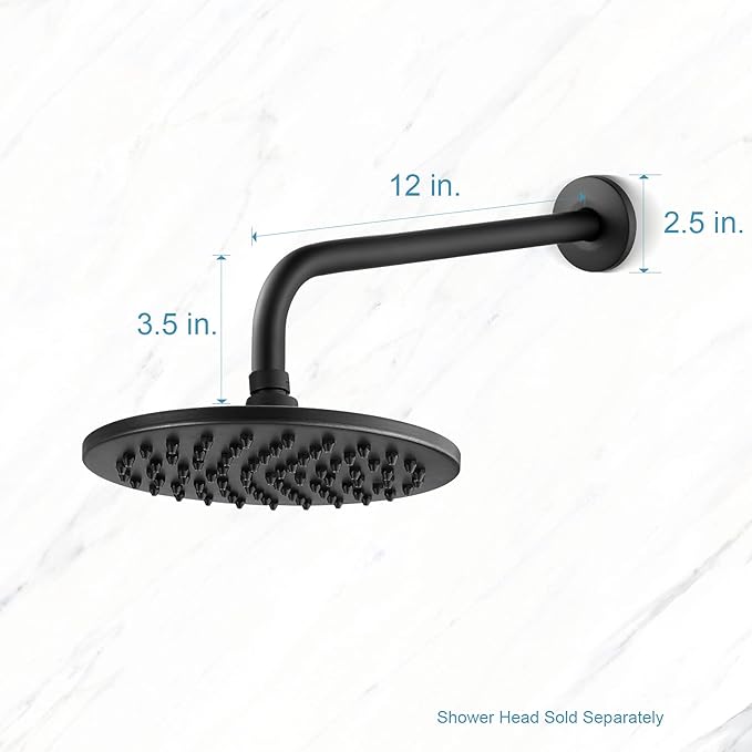 OFFO Shower Arm with Flange, 12 in Wall Mount Replacement Angle Shower Head Arm Wall-Mounted For Fixed Shower Head & Handheld Showerhead, Matte Black