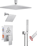 VANFOXLE Shower Faucet Set Brushed Nickel Shower System,Push Button Diverter Shower Faucet with 2 in 1 Handheld,Ceiling Mount Increased Thickness 10 Inch Shower Head with 6 Inch Wall Mount Shower Head
