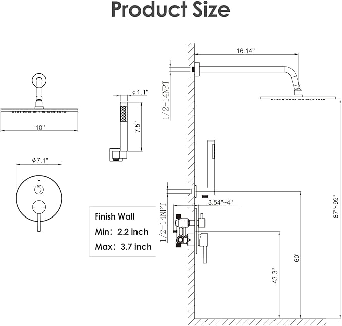 Gabrylly Shower System, Wall Mounted Shower Faucets Set with Shower Valve, High Pressure 10" Rain Shower head with Handheld Spray Combo, 2 Way Rainfall Shower Head Set, Chrome