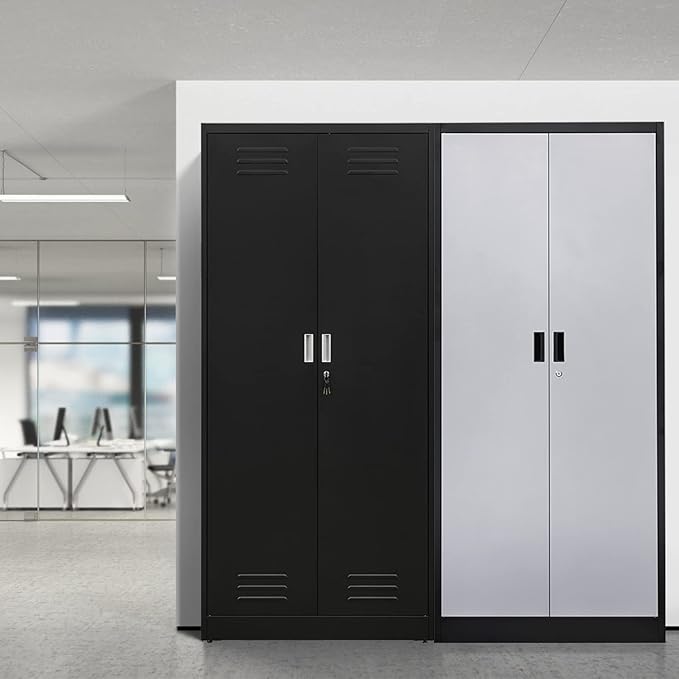 Metal Storage Cabinet with Locking Doors and Shelves, 71" Large Garage Locker with 4 Adjustable Shelves, Steel File Cabinet for Office, Garage, Home & Pantry (Black)