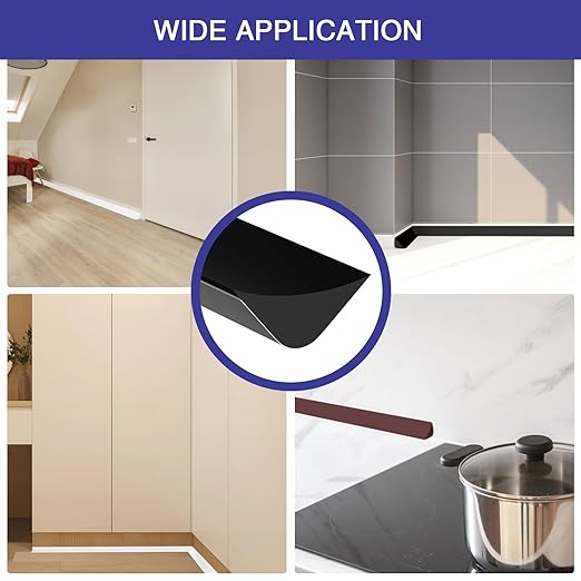 Flexible Molding Trim, Flexible Bendable Adhesive Caulking Strip, Molded Trim, Peel and Stick Home Decorative Edge for Bathroom, Kitchen, Floor, Wall (Black, 0.83in x 0.24in x 20ft)