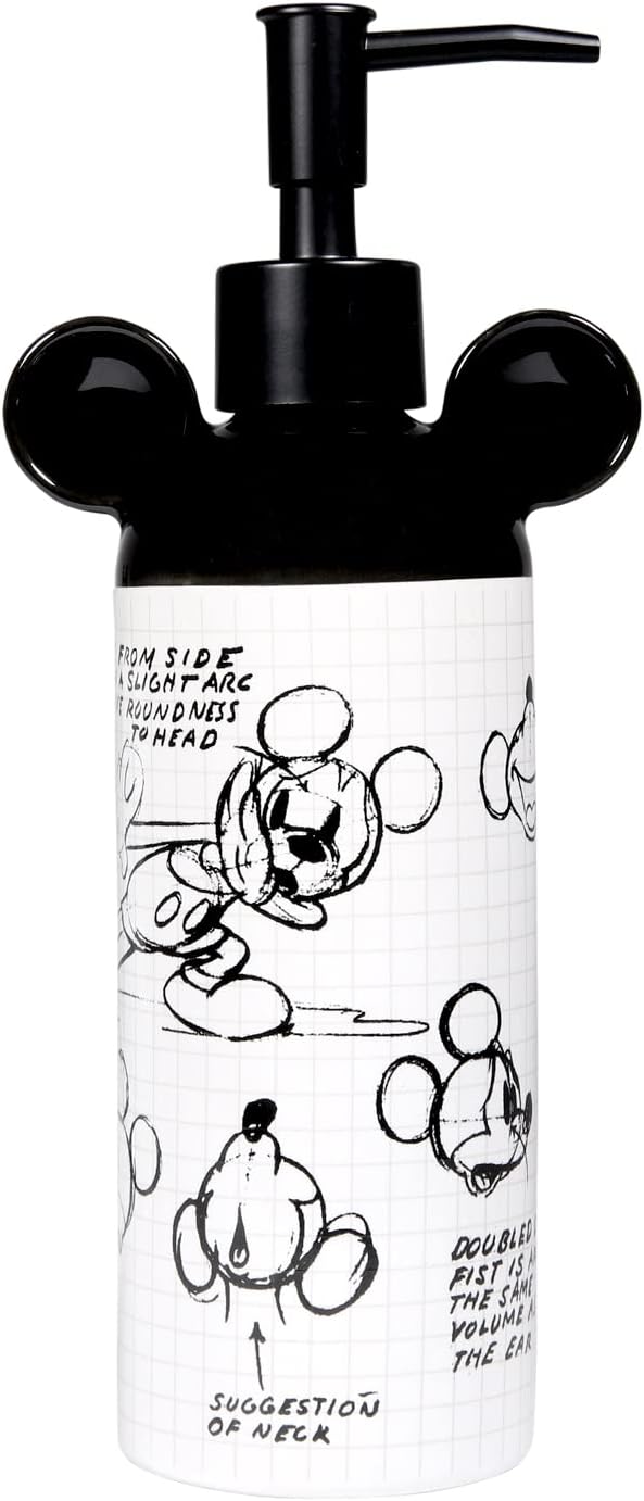 Disney Mickey Mouse Ceramic Soap Dispenser – White Hand Soap Dispenser or Lotion Pump, Bathroom Decor and Kitchen Accessories – Officially Licensed Disney Home Decor
