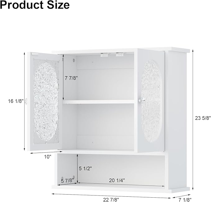 Medicine Cabinet for Bathroom,2 Acrylic Doors White Oval Bathroom Wall Cabinet,Over Toilet Storage Cabinet for Laundry Room/Kitchen/Living Room,Surface Mount Medicine Cabinets 23x24
