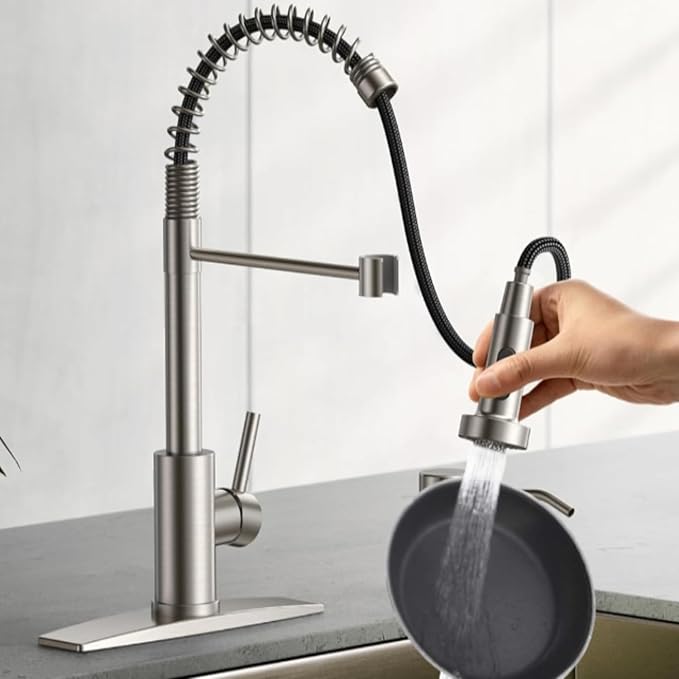 Smart Touch On Kitchen Faucet, 3 Modes Pull Down Sprayer, Sensor Activated, Ceramic Disc Valve, 360-Degree Rotation, 1 or 3 Hole Deck Plate. 10-Year Warranty. (KW-62SN,Brushed Nickel)