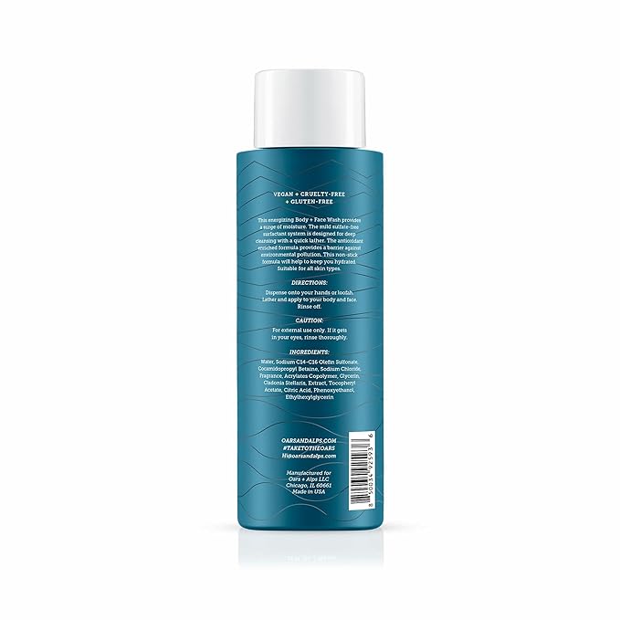 Oars + Alps Body and Face Wash for Men, Mens Body Wash & Face Cleanser with Vitamin E and Antioxidants, Moisturizing, Hydrating, Paraben & Sulfate Free Cleanser, California Coast, 3pk