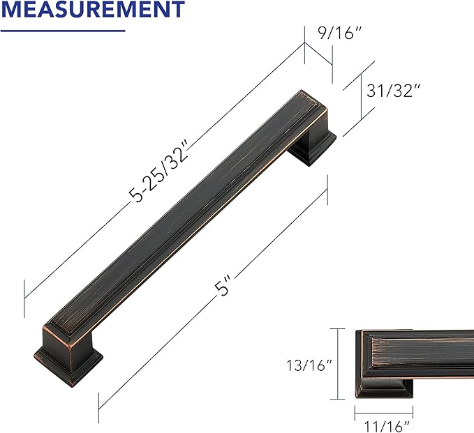 Ravinte Hardware 10 Pack Oil Rubbed Bronze Cabinet Pulls, 5 Inch (128mm) Hole Center Zinc Alloy Drawer Handles for Kitchen Cabinets, Cupboards, Dressers, Square Solid Metal Hardware