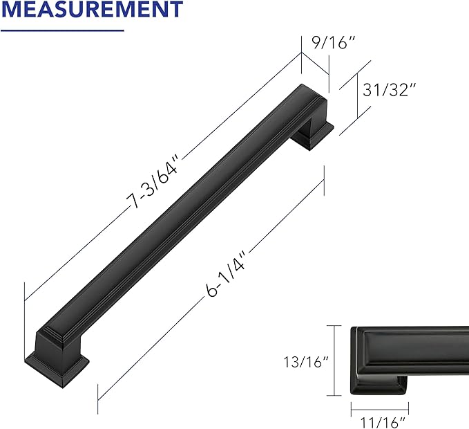 Ravinte Hardware 15 Pack Matte Black Cabinet Pulls, 6-1/4 Inch (160mm) Hole Center Zinc Alloy Drawer Handles for Kitchen Cabinets, Cupboards, Dressers, Square Solid Metal Hardware