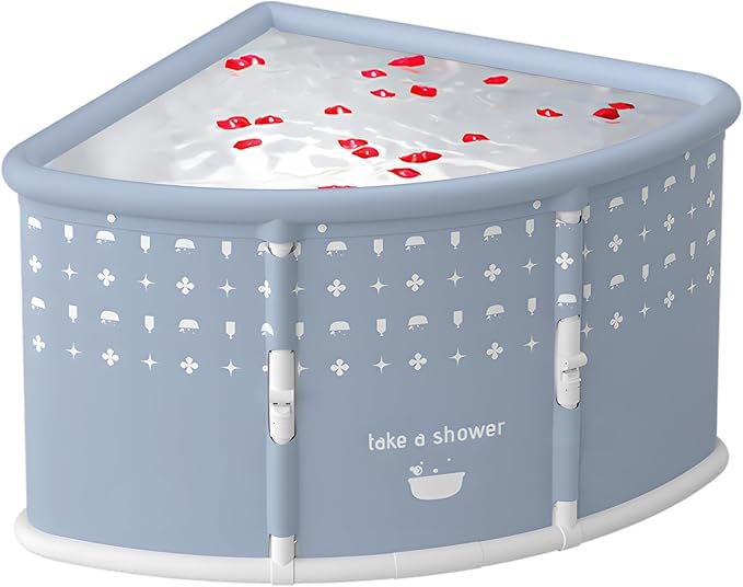 Foldable Bathtub for Adults, Portable Large PVC Collapsible Soaking Tub with Insulated Design, 29 Inch Fan-Shaped Shower Tub for Hot Baths and Cold Dips Recovery Therapy (Grey)