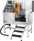 VEVOR Stainless Steel Dog Washing Station, 50 inch Pet Grooming Tub w/Stairs, PE Water Filter Board, Faucet & Showerhead & Soap Holder Dog Bathtub for Large & Medium & Small Pets (Right Door)