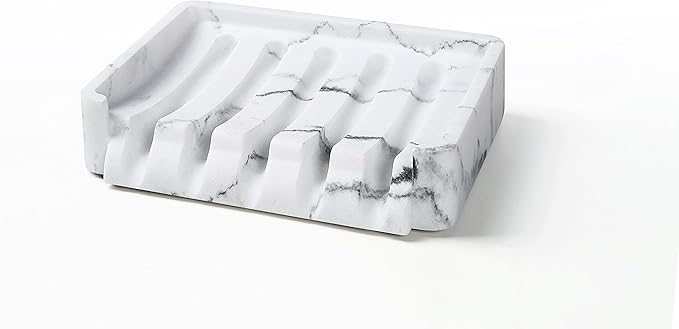 SunnyPoint Classic Kitchen, Bathroom Faux Marble Soap, Sponge Dish Drainer Holder (WHT, Resin)