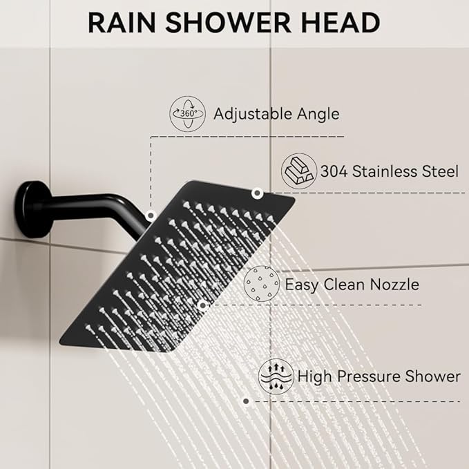 Shower Faucet Set Matte Black Shower System, STARBATH 10" Ceiling Mount Rain Showerhead and 6" Wall Mounted Rainfall Shower for Couples, On Off Button Valve Dual Head Shower Systems Complete