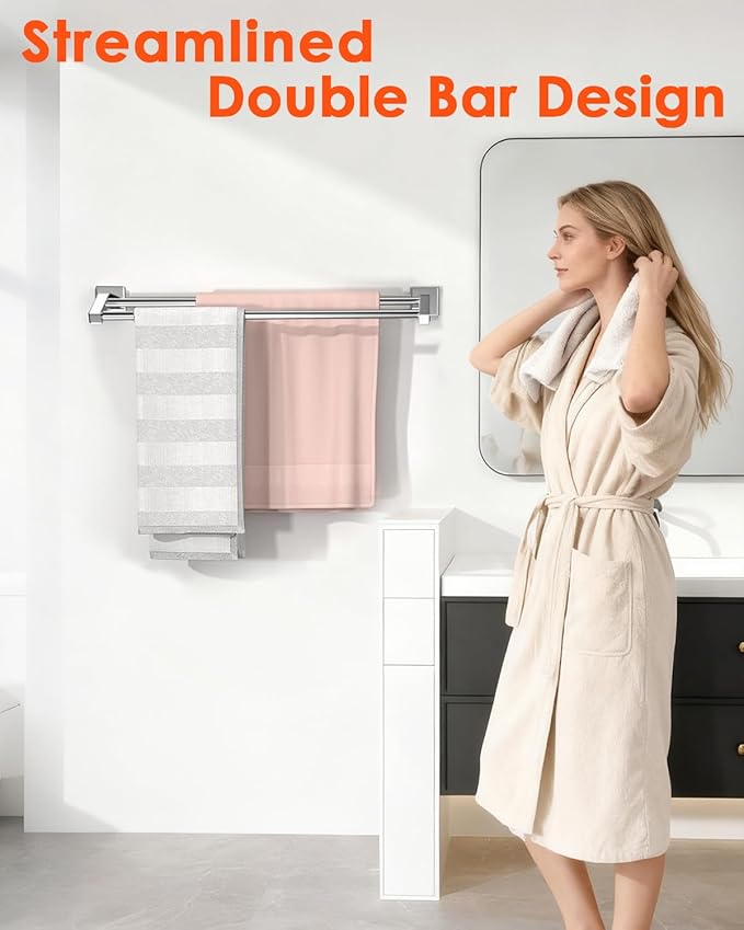 Alise Double Bath Towel Bars Towel Racks for Bathroom,Wall Mount Towel Holder Heavy Duty 24-Inch Towel Hanger Rail,GK9009-C SUS304 Stainless Steel Polished Chrome
