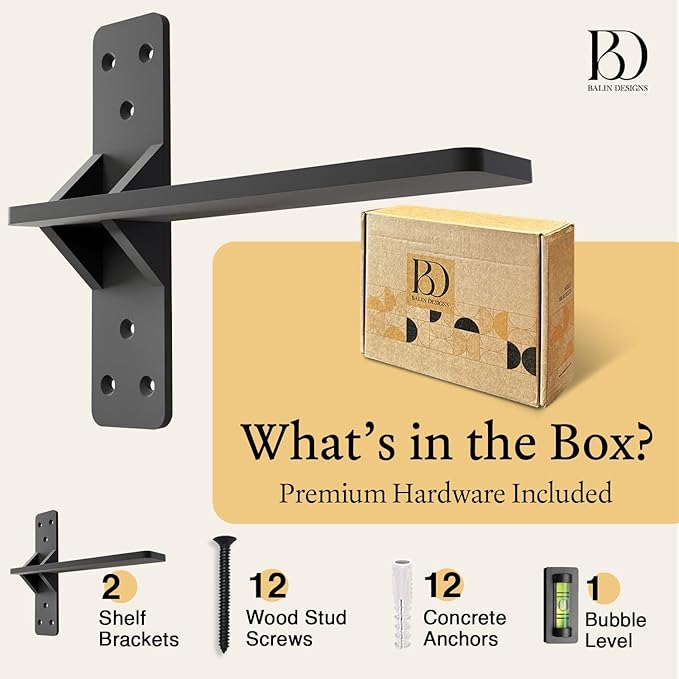 12 inch Floating Countertop Support Brackets by Balin Designs, Free hanging Floating Shelf Brackets Heavy Duty, Invisible Wall Shower Bench T Support for Vanities, Granite Countertops, (2 pack)