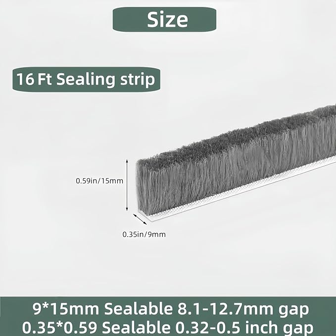 Window Weather Stripping Door Seal, 16.5FT Self-Adhesive Soundproofing Weather Strip for Exterior Door Frame Window Winter Insulation Noise Cancelling Window Inserts, 0.35in x 0.59in, Gray