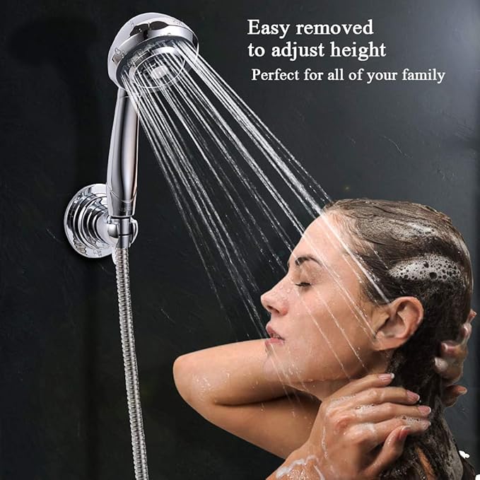 [2 Pack] Suction Cup Shower Head Holder for Elderly, Removeable Showerhead Holder for Minors, Adjustable Hand held Shower Head Holder, No Drilling Bathroom & Bathtub Wall Mount Shower Hanger