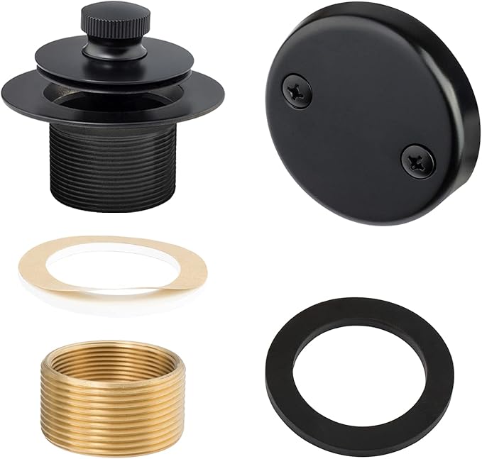 Matte Black Lift & Turn Tub Trim Set with Two-Hole Overflow Faceplate and No Putty Gasket, Bathtub Conversion Kit Assembly with Universal Fine/Coarse Thread, No Putty Installation by Artiwell