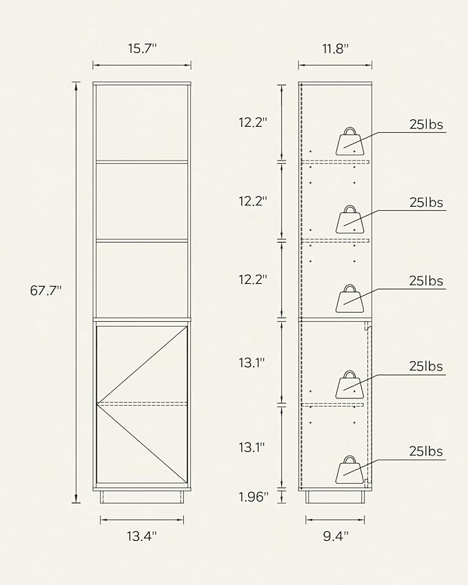 67" Tall Bathroom Storage Cabinet with Door & Adjustable Shelves Modern Narrow Tower Cabinet Slim Freestanding Tower Organizer for Small Spaces, Kitchen, Living Room, Natural Oak