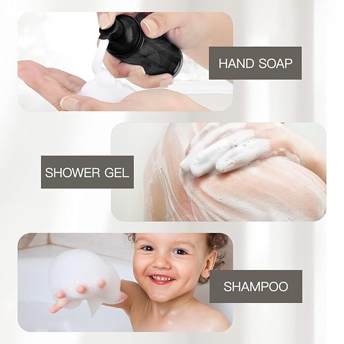 2oz Foam Bottle (3PCS) Empty Foaming Pump Dispenser for Hand Soap, Lash Cleanser, Shampoo to Travel (60ml, Black)