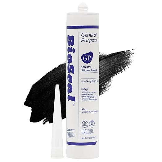 Black BioSeal 100% Silicone Sealant Caulk General Purpose, Waterproof and No Odor 10.1 Ounce Cartridge -Black (10)
