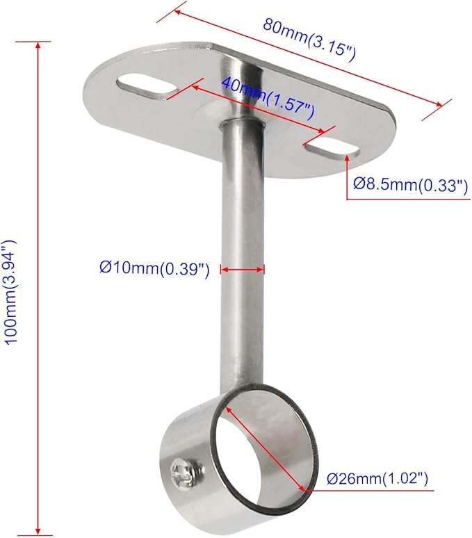 4Pcs ID25mm (1"), L100mm, Clothes Rail mounting Bracket, Shower Curtain Closet tie Rod Support Frame, Curtain Rod Flange Socket, Suitable for Ceiling or Wall mounting