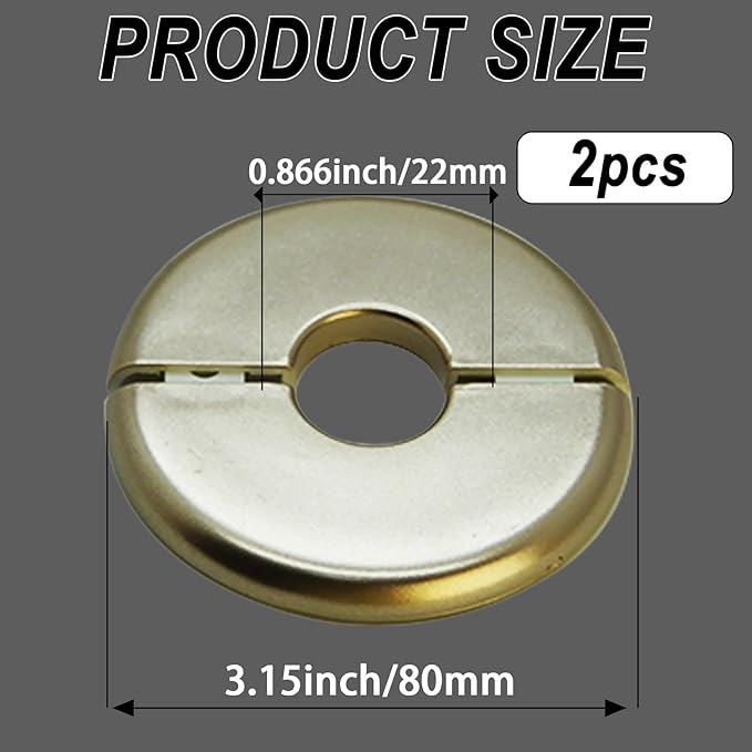 2 Pieces Wall Split Flange, Self-Adhesive Escutcheon Plate for 22mm/0.87" Dia Pipe, ABS Round Plumbing Cover Plates for Bathroom Kitchen Toilet Faucet, Gold