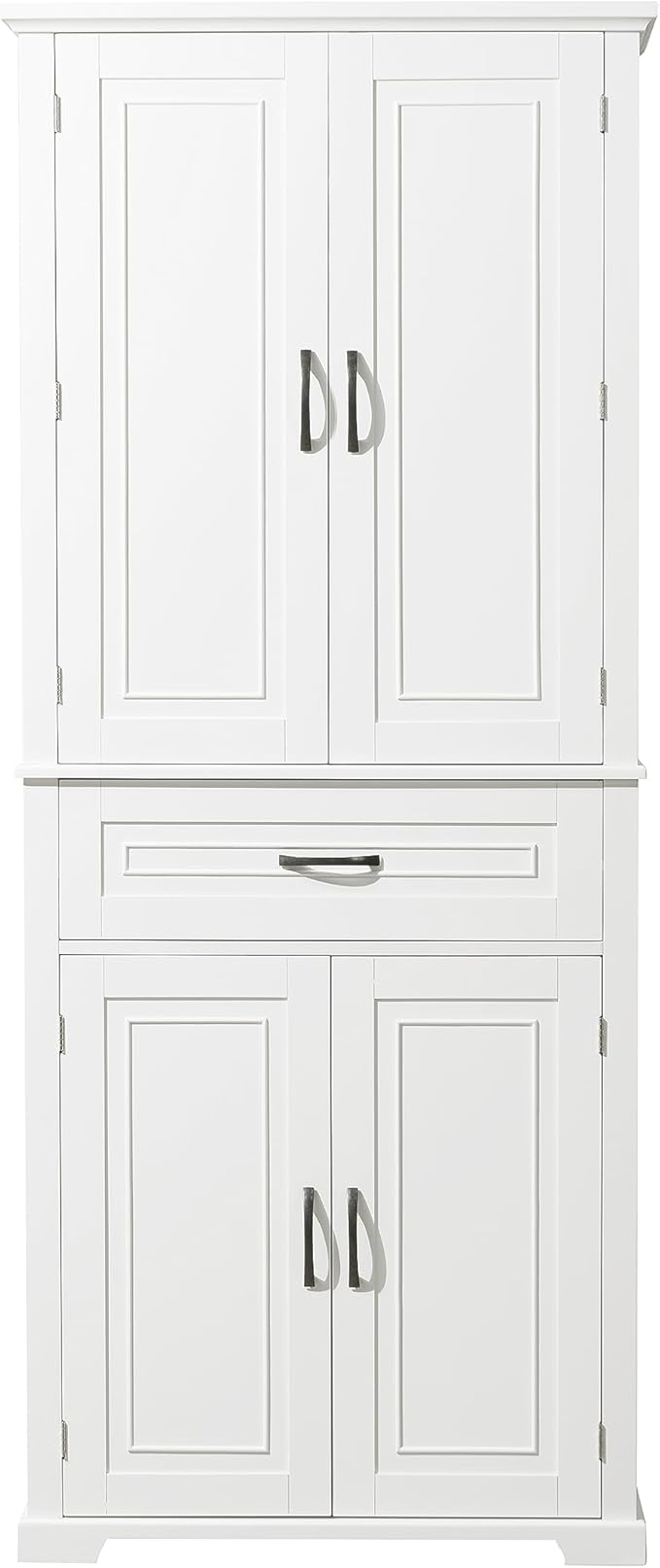 Favfurish 72" Tall Bathroom Storage Cabinet with Doors and Drawer,Modern Linen Cabinets w/Adjustable Shelves & Door Storage Rack,Freestanding Organizer for Bath Room,Study,Office,Kitchen White