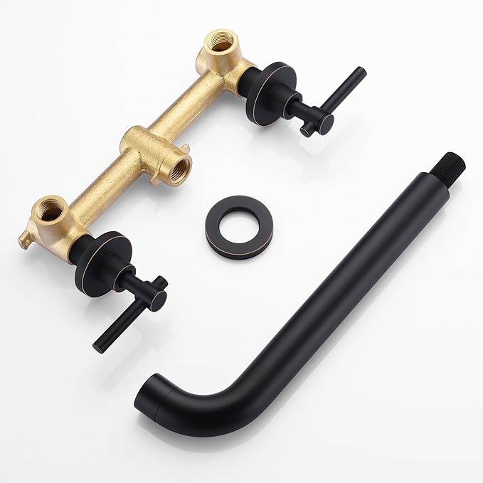 SUMERAIN Two Handle Wall Mount Tub Faucet Oil Rubbed Bronze Bathtub Faucet Set with Rough in Valve