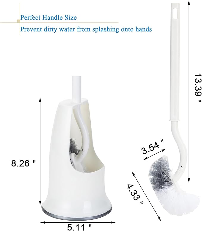 2 Pack Curved Toilet Bowl Brush with Holder for Bathroom, Compact Toilet Brush Durable Under The Rim Household Deep Cleaning Brushes (2 Pcs White Toilet Brush with Holder)
